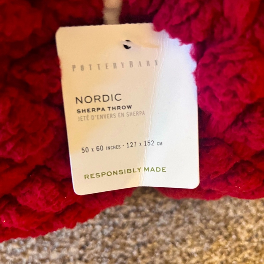 NEW Pottery Barn Nordic Knit Sherpa Throw Blanket 50x60 Red